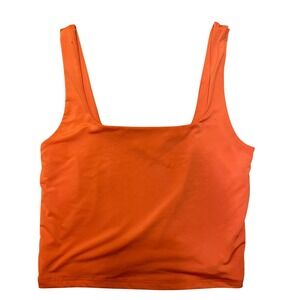 Live in the Moment Orange Crop Top Square Neck‎ Sleeveless Tank Top *Small Hole